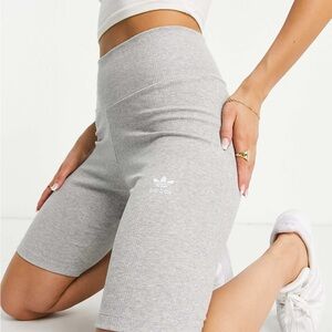 adidas Light Gray Ribbed High-Rise Bike Shorts